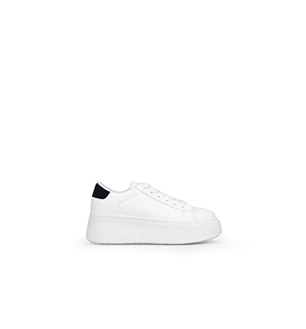 Fashion BOSANOVA Zapatillas Blancas con Detalle Pieza Trasera en Color Negro para Mujer