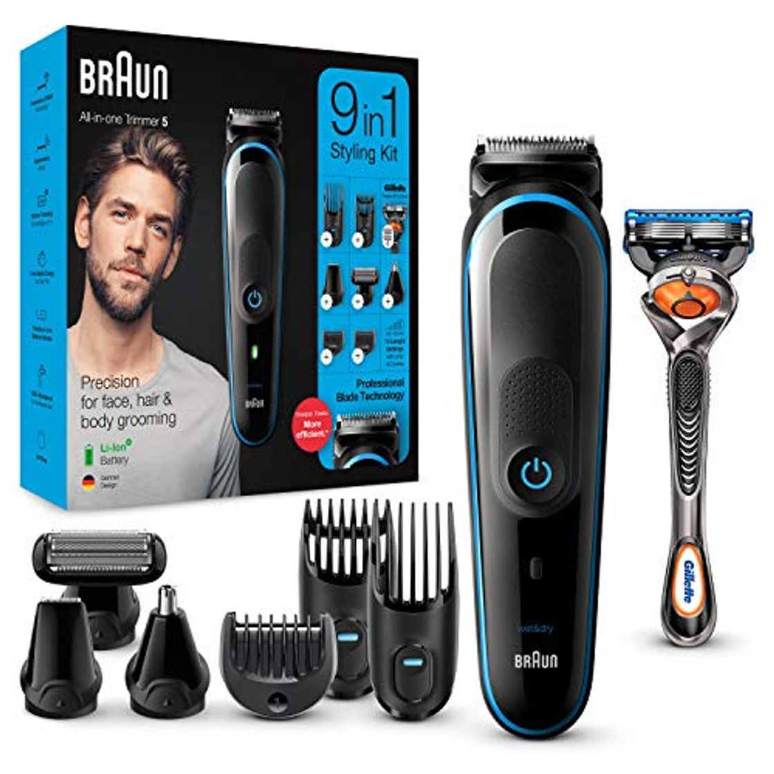 Social Braun MGK5280 9 en 1 - Máquina recortadora de barba, set de