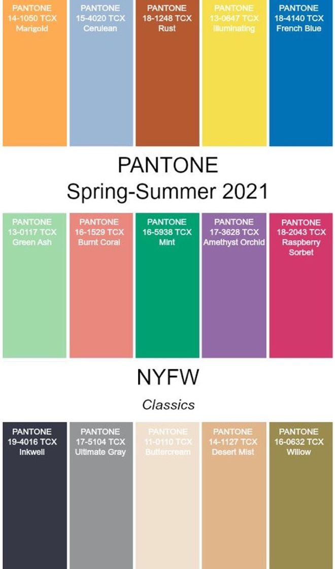 Moda Paleta de cores Pantone 2021