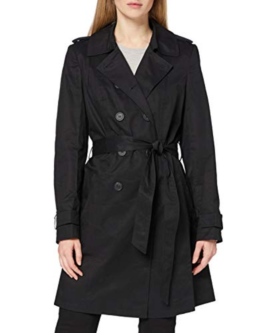 Social Marca Amazon - find. Gabardina Corta Estilo Trench para Mujer, Negro