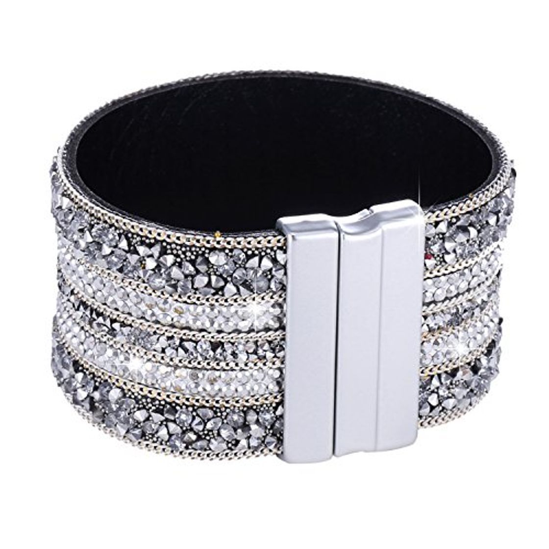 Fashion Morella Mujeres Pulsera Brillante Ancho refinada con Piedras de Zirconia y Cierre magnético Blanco Plata