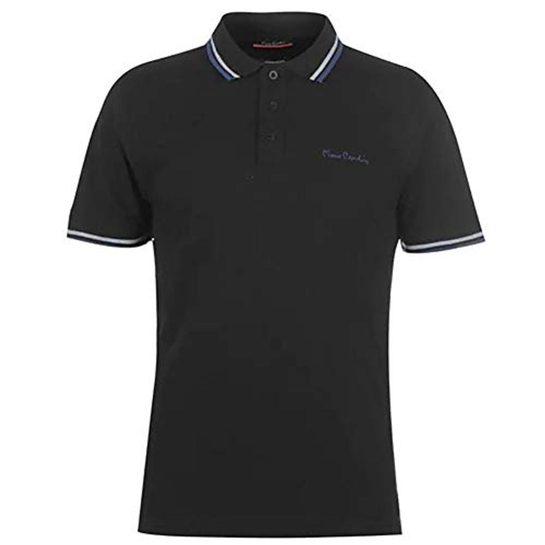 Fashion Pierre Cardin Hombre 100% algodón Polo Pique Cuello a Rayas con Bordado