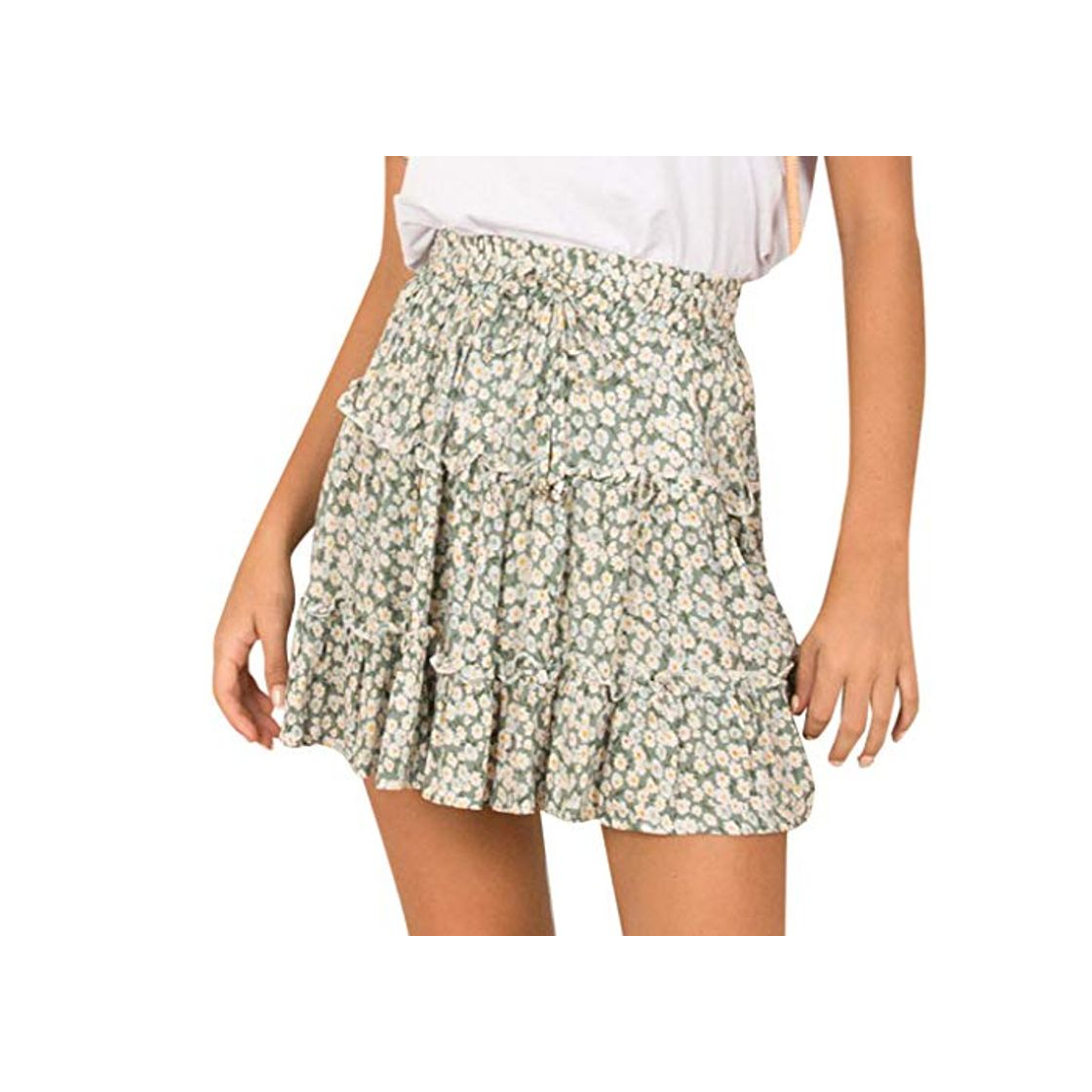 Product Faldas Cortas Volantes Kawaii， Falda Corta de Playa con Estampado Floral con Volantes en la Cintura Alta de Bohe de Verano de Mujer Encaje Elastica cosplat Skirt