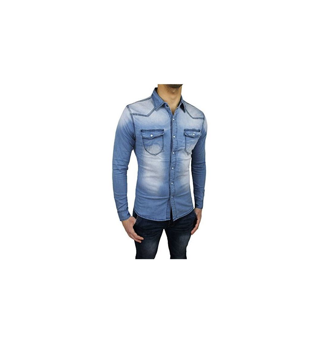 Producto Camisa vaquera de hombre, casual, ajustada, de algodón, denim, con botones de