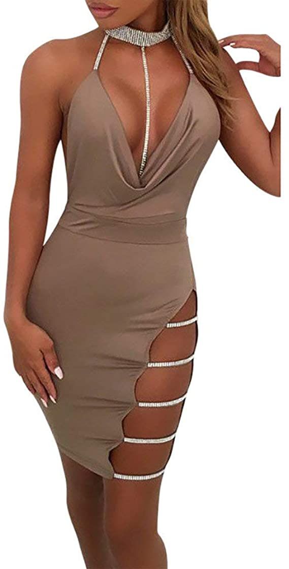 Social Damas Moda Bolso Cadera Cuello Abierto Vestido Brillante Vestido de Cristal Vestido de Noche Vestido de Noche Fiesta Fiesta sin Tirantes Sexy Elegante riou