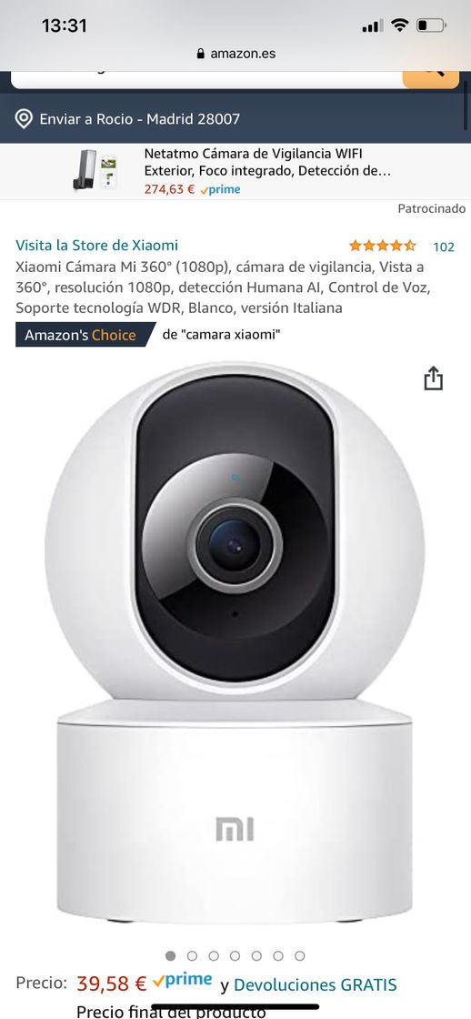 Producto Xiaomi MI Home Security Camera 360° - Cámara de vigilancia