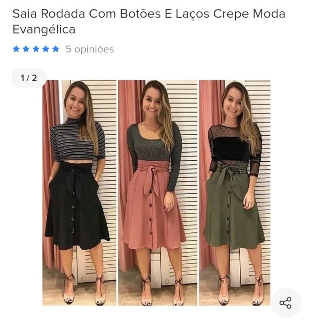 Moda Saia Rodada Com Botões E Laços Crepe Moda Evangélica