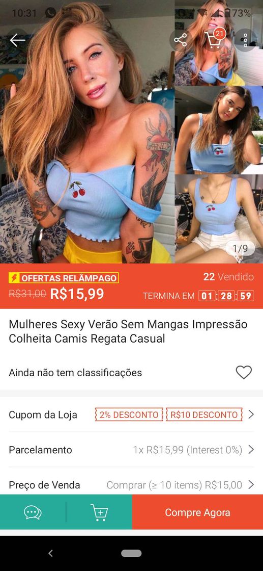 Fashion Top sem Manga Regata com Cereja — Shopee Soft Girl