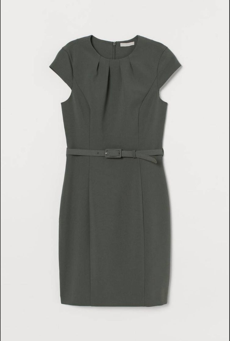 Moda H&M | Online Fashion, Vestido corto verde caqui con cinturon