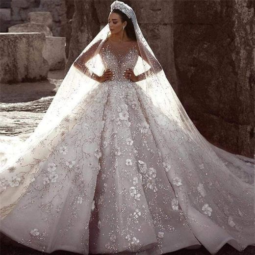 QING XIN-1225 Wedding Dress,Prom Dresses Rebordeó la Novia de la Boda Floral