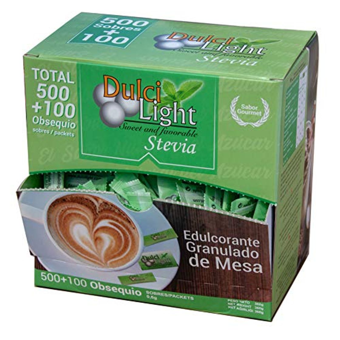 Product STEVIA Natural Edulcorante granulado Dulcilight stevia 600 SOBRES CON PRACTICO DISPENSADOR