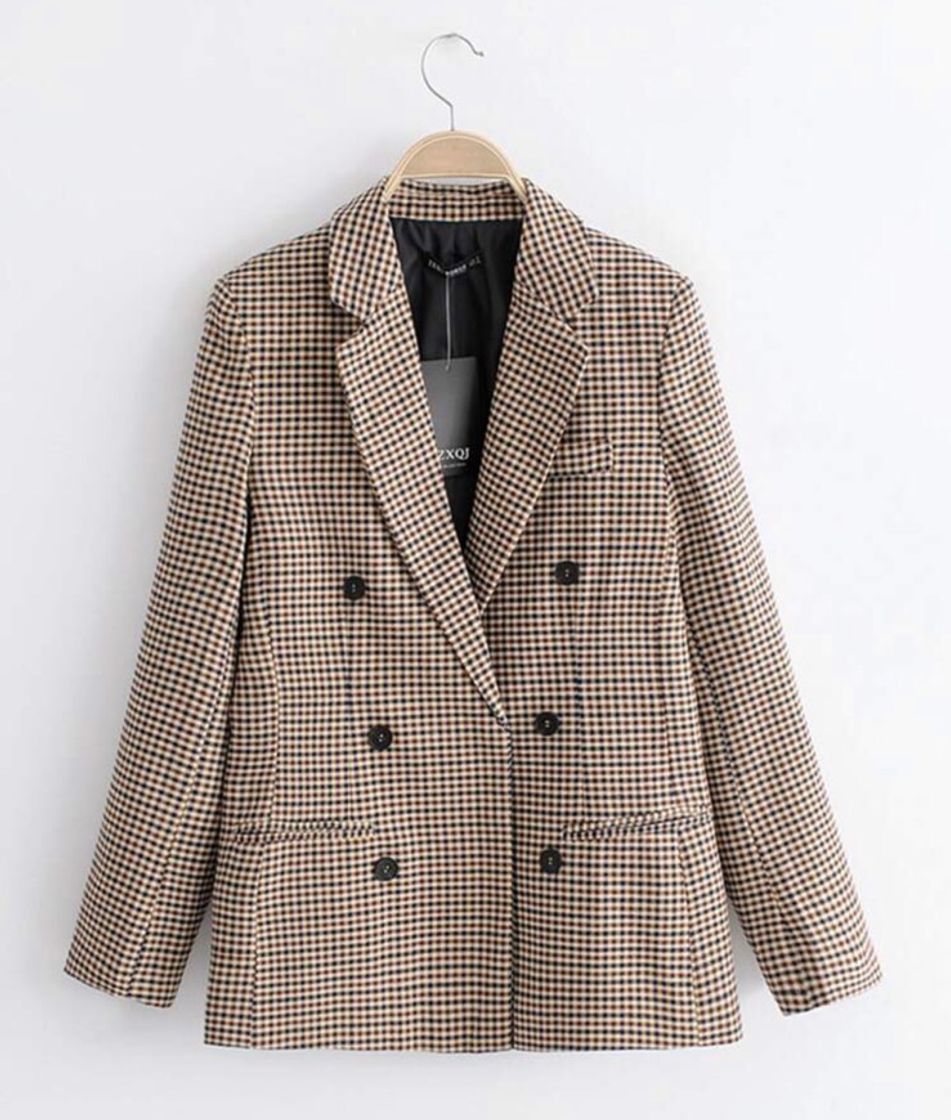 Fashion Plaid Lapel Collar Double Breasted Blazer for Sale New Zealand