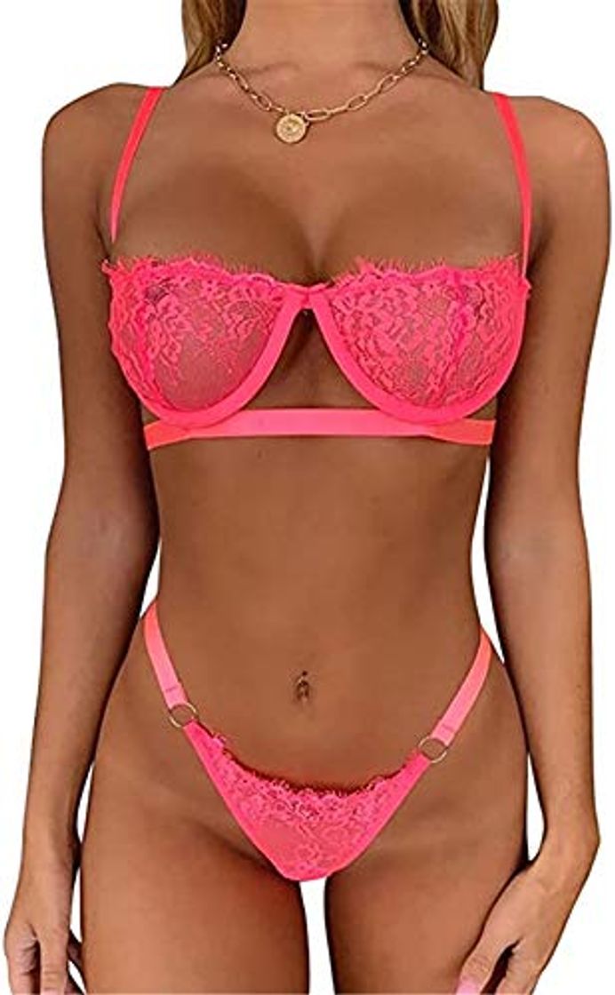 Fashion Sexoo Mujer Sexy Conjuntos de Lencería Ropa Interior Babydoll Lingerie de Encaje 2 Piezas de Sujetador y Bragas