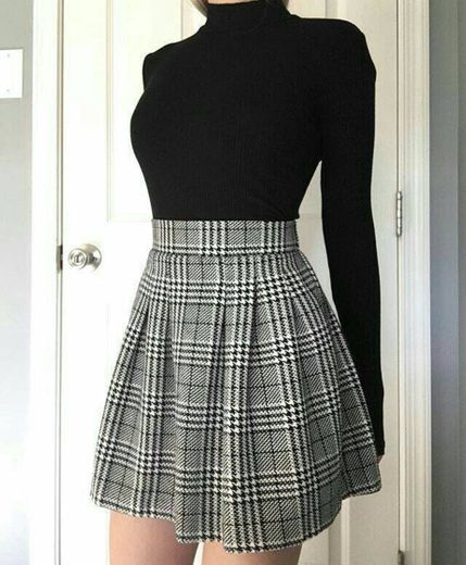 plaid skirt black college look aesthetic vintage clothes