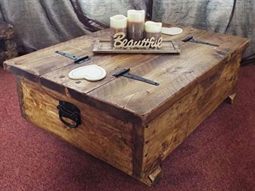 Caja de almacenamiento para mesa de café de madera con diseño rústico