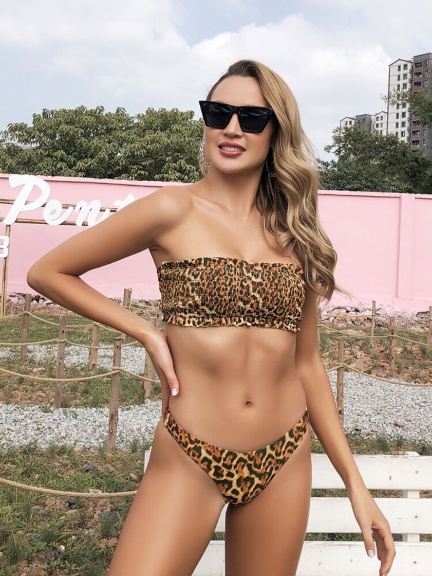 Moda Babado Leopardo Sexy Conjunto De Biquíni