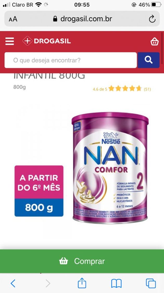 Fashion Fórmula Infantil NAN Comfor 2 800g | Drogasil