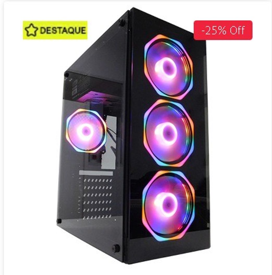 Fashion Gabinete Gamer Glass PcFort Com 4 Fans Inclusos