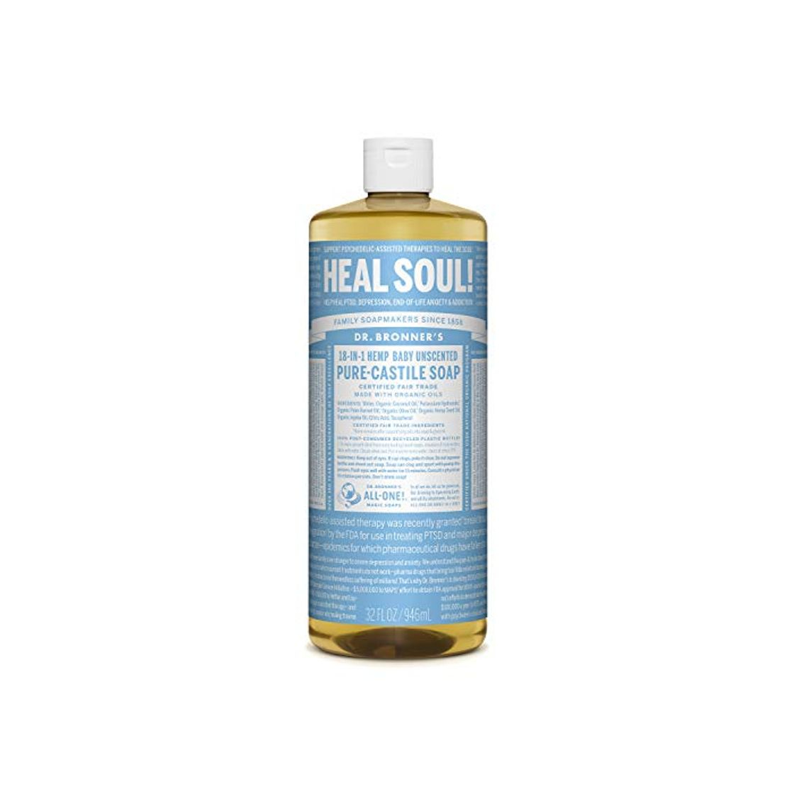 Belleza Dr. Bronner - Organic Castile Soap Unscented Baby-Mild, 32 fl oz liquid