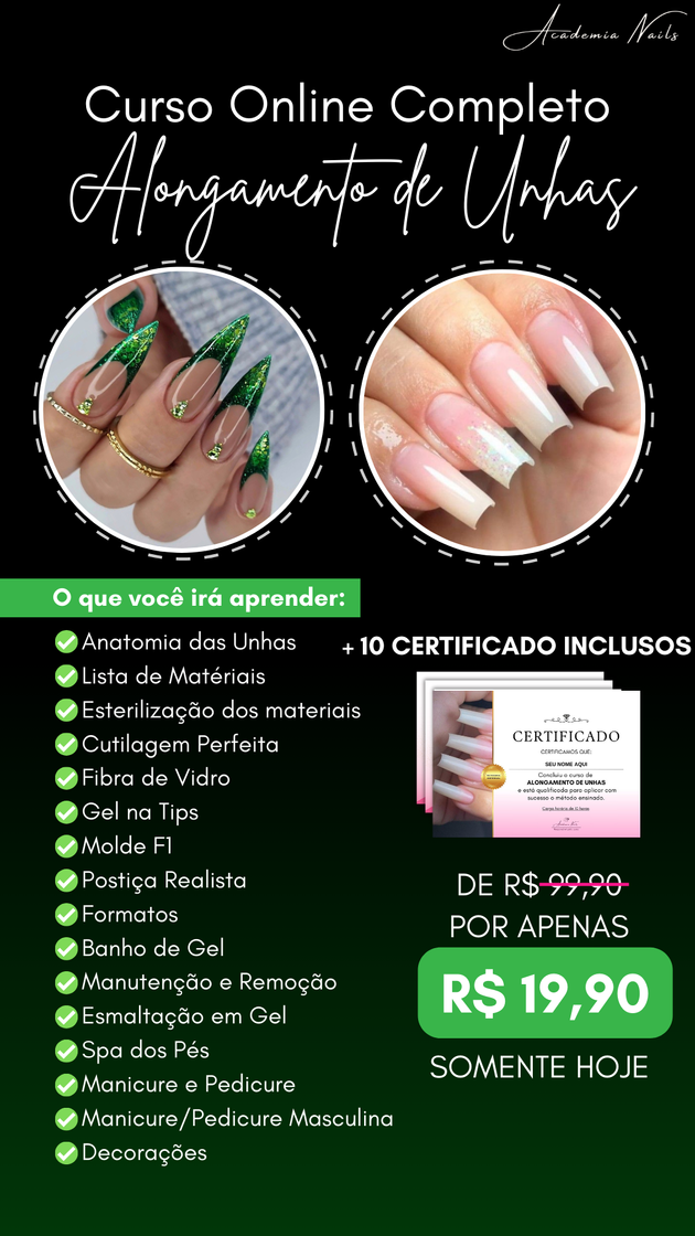 Fashion Curso de unhas com 10 certificados Encluso