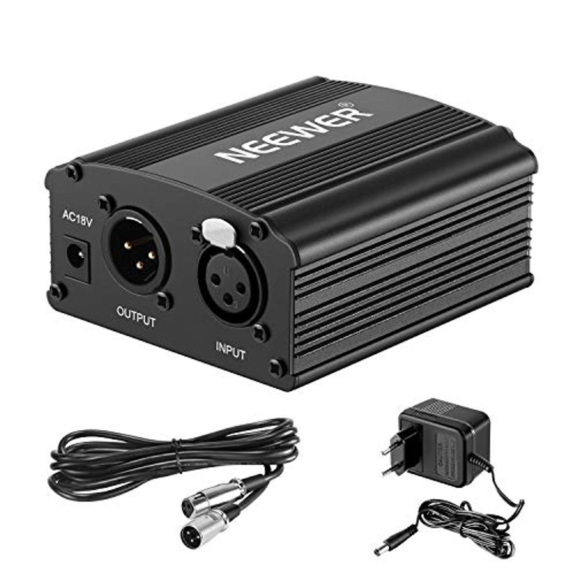 Electrónica Neewer 1-Canal Phantom 48V Alimentación Suplimiento Negro con Adaptador y Cable de