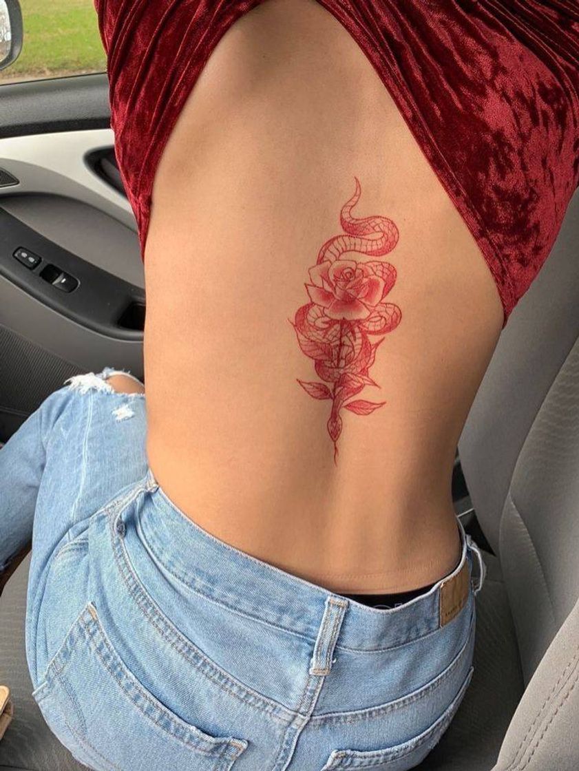 Social Snake and flower  ,red tatto