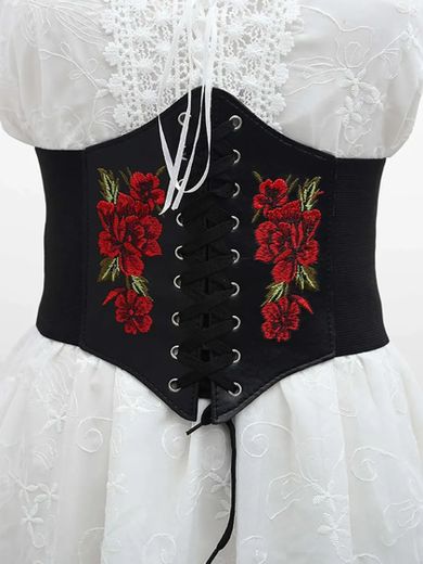 Flower Embroidery Wide Belt