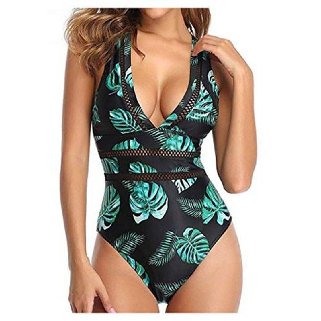 Social LANSKIRT Bikins Mujer 2020 Sexy Traje de Baño Una Pieza de Encaje Sexy de Talla Grande Bikinis Trikini Biquini Estampadas Planta Verde Bohemios Ropa de Playa Moda Bañadores Verano