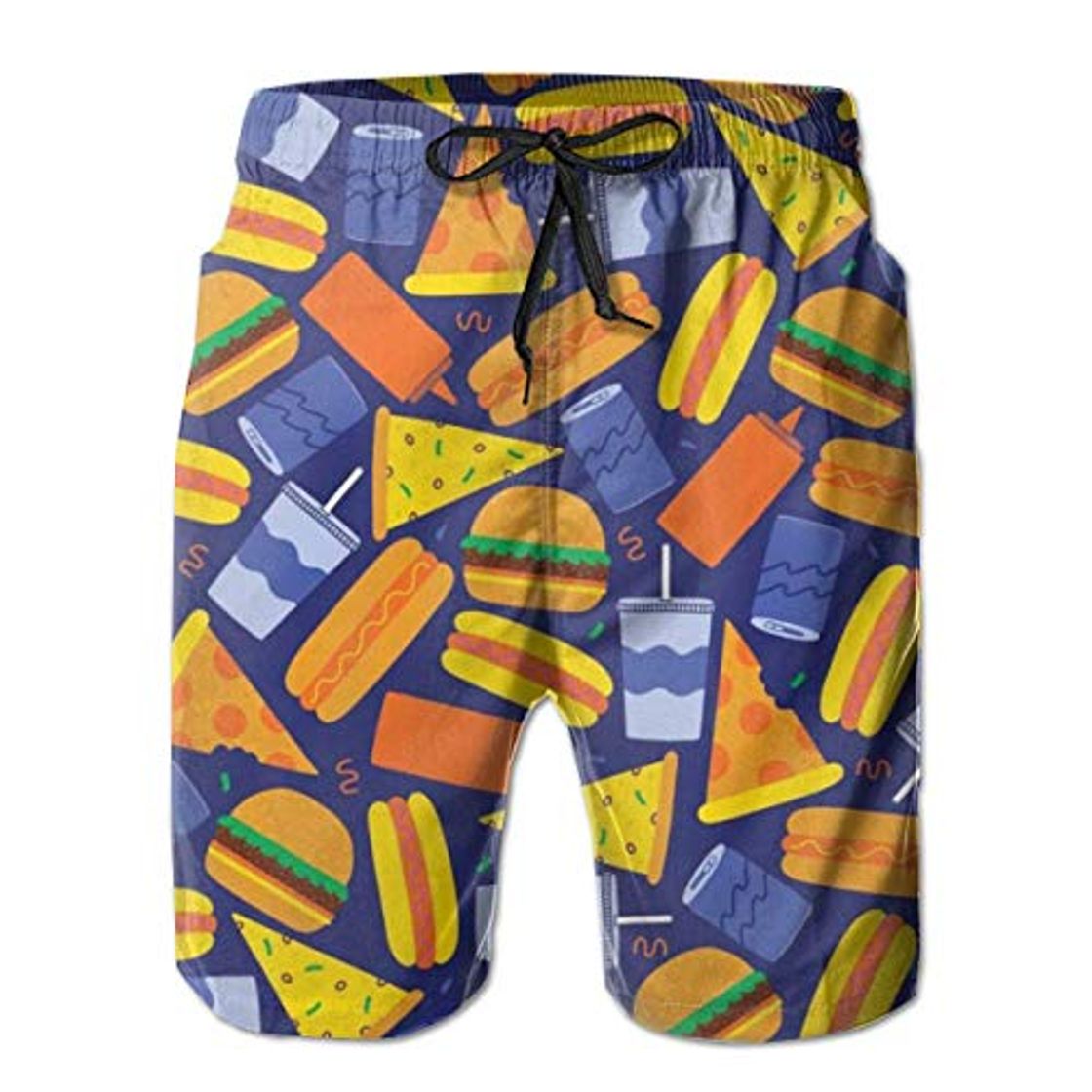 Moda LREFON Pantalones Cortos de Playa de Secado rápido para Hombres Hamburguesa Comida chatarra Forro de Malla Surf Bañadores con Tasche 2XL