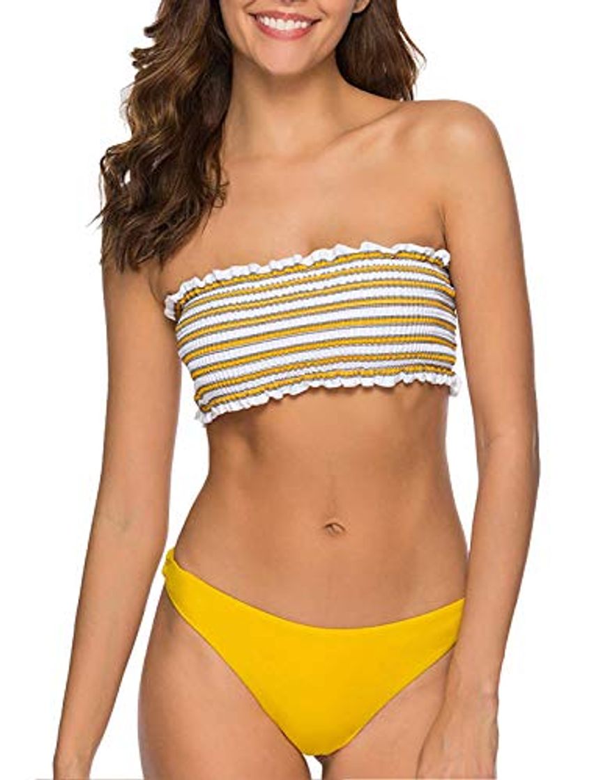 Product Voqeen Mujer Bikini Caliente de Volantes a Rayas Traje de baño Bandeau