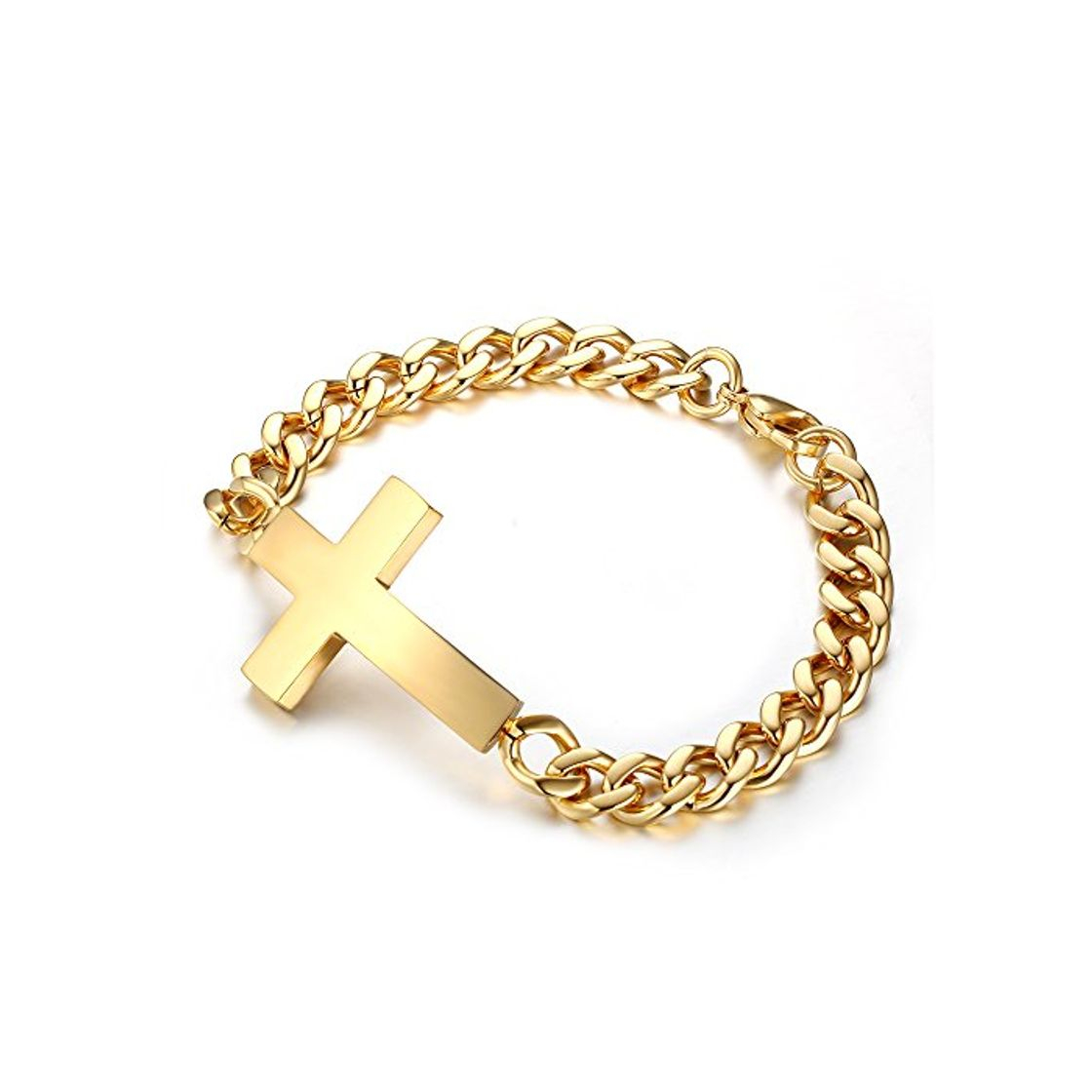 HUANIAN Pulsera de acero inoxidable con cruz de identificación