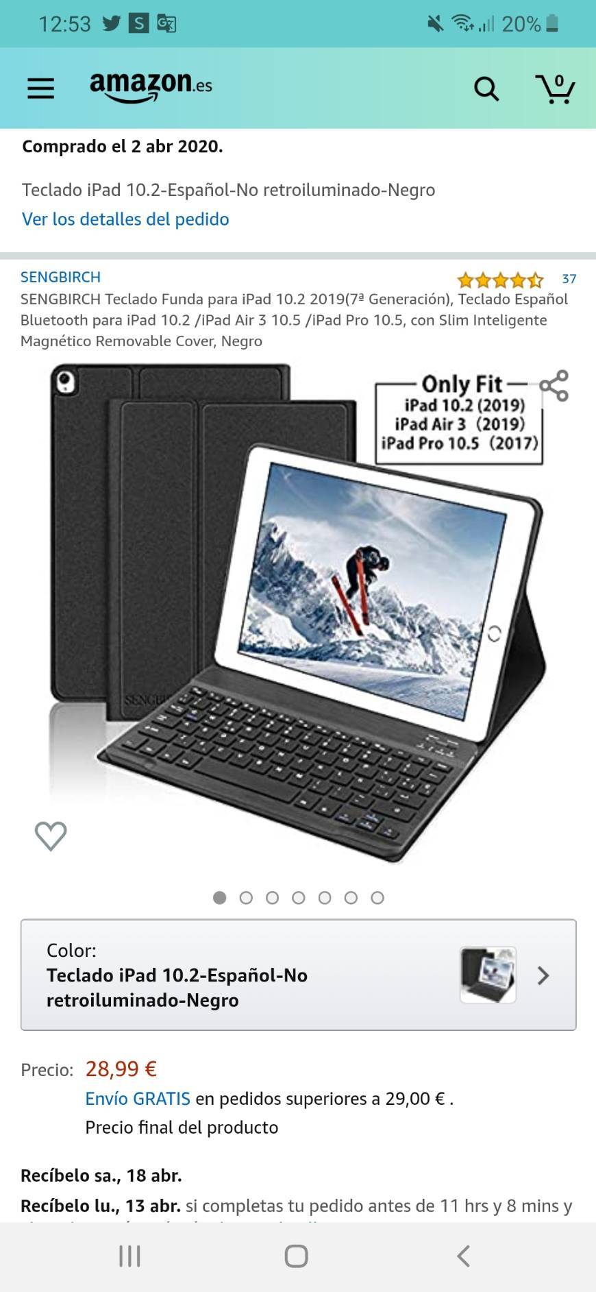 Moda Teclado funda para Ipad 10.2