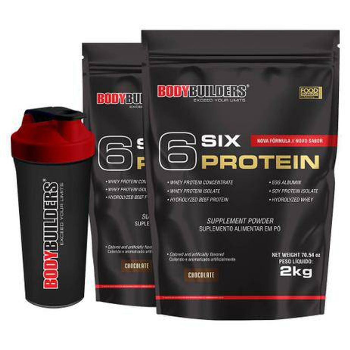 Moda Kit 2x 6 Six Protein 2kg Chocolate + Coqueteleira Bodybuilde