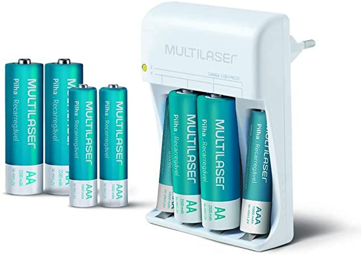 Fashion Carregador de Pilhas Multilaser AA/AAA + 4 Pilhas AA 2500Mah