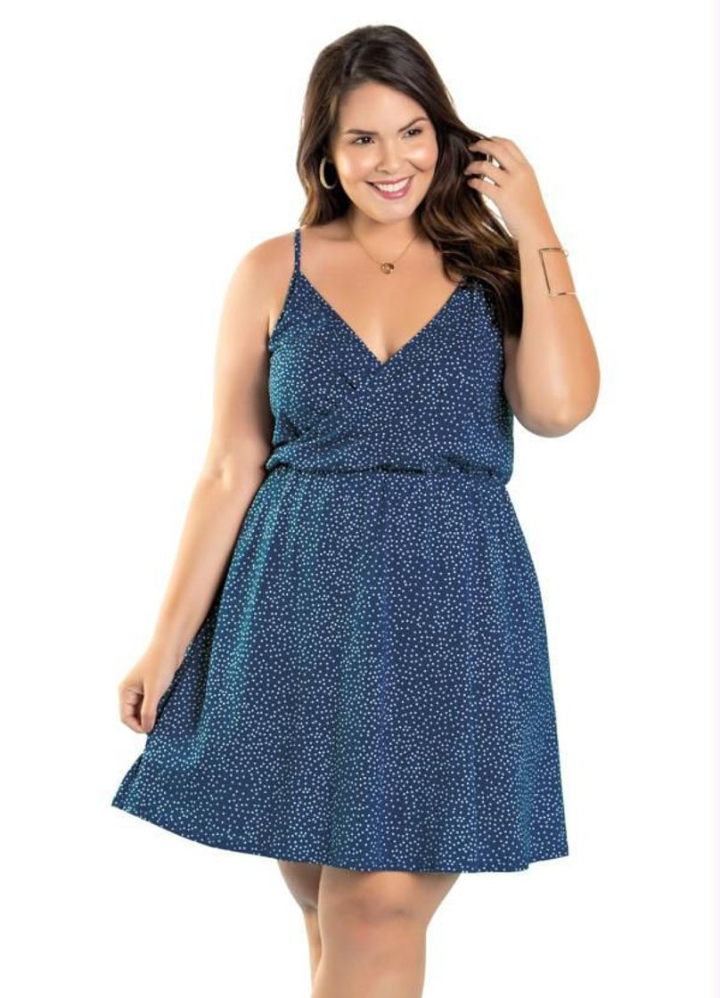 Fashion Vestido Poá Transpassado com Alças Plus Size