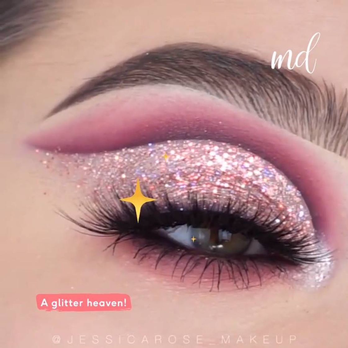 Fashion Olho rosa com cut de glitter