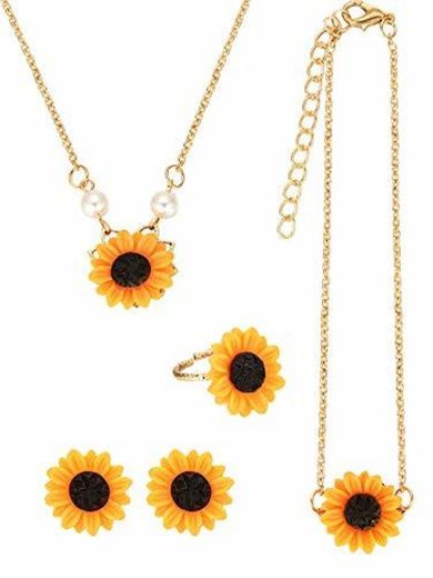 5 Piezas Totalmente Collar en Forma de Girasol Collar con Colgante de