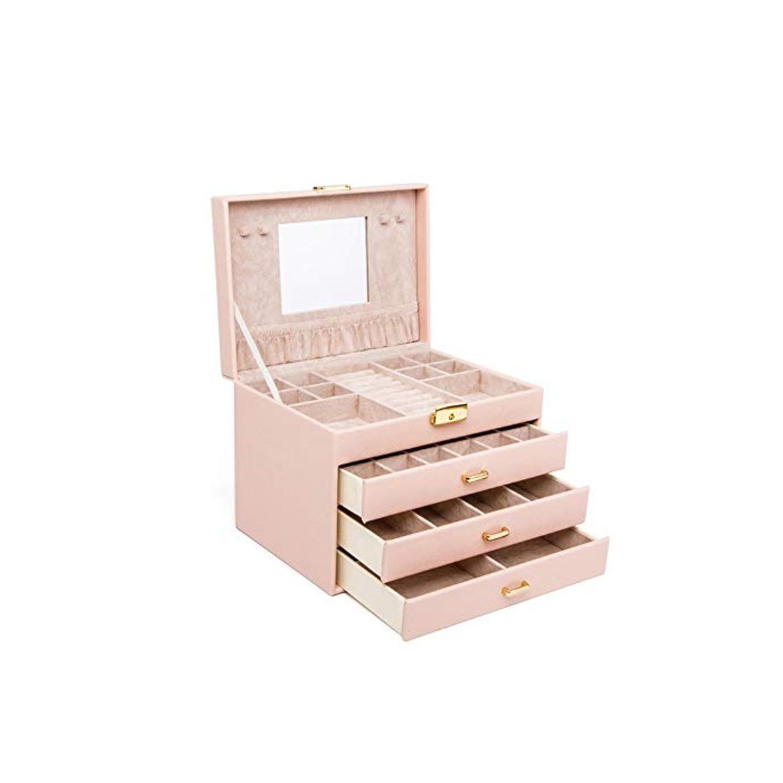 Fashion Caja de Joyería de Mujer 4 capas de madera de joyería de almacenamiento caja del arte de caja de almacenamiento con espejo y atrapar a las adolescentes y el regalo de las mujeres Almacenamiento de Maq