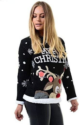 mymixtrendz Suéter de punto para mujer con diseño de renos navideños y