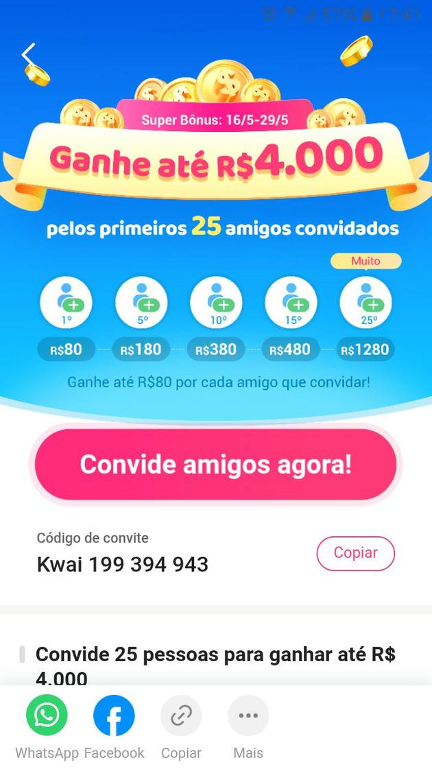 Social Kwai copio esse código e ganhe dinheiro 👉Kwai199394943