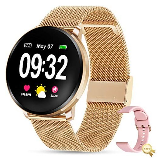 GOKOO Reloj Inteligente Mujer Smartwatch Bluetooth Rastreador de Fitness Pulsómetros Monitor de Sueño IP67 Impermeable Reloj Deportivo Compatible con Android iOS