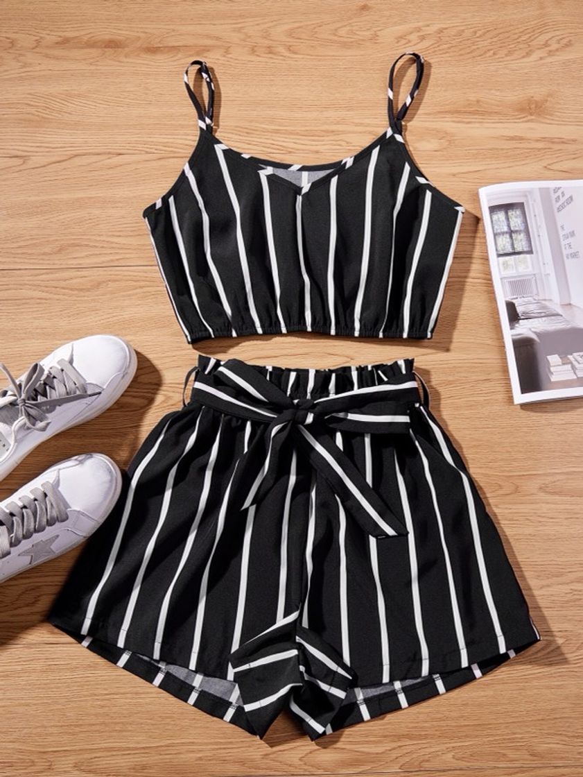 Fashion Conjunto preto e branco listrado