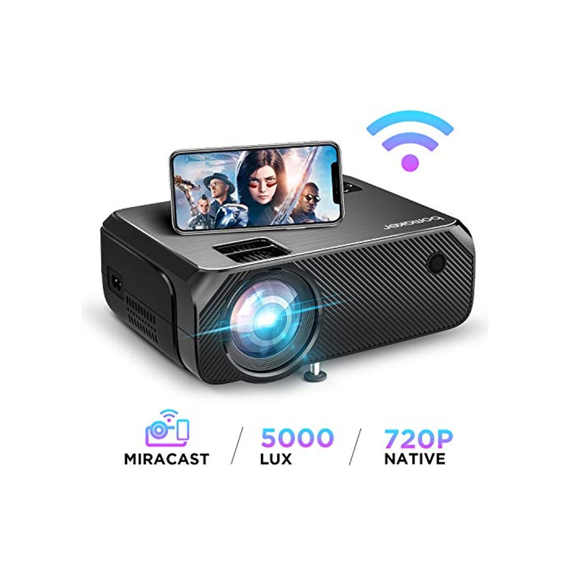 Product Proyector WiFi, 2020 Actualizado BOMAKER 5000 Lúmenes Resolución Nativa 720P Inalámbrico Mini