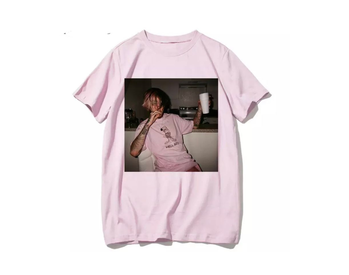 Moda Camiseta rosa lil peep 