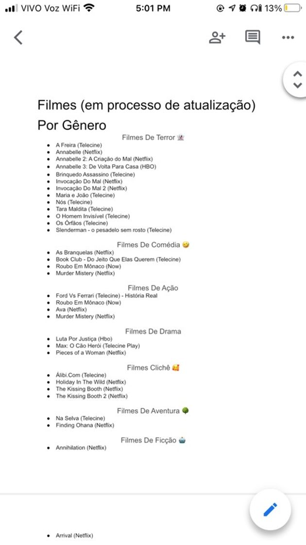 Película Lista de filmes