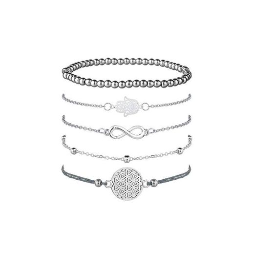 Juego de 5 pulseras de plata para mujer