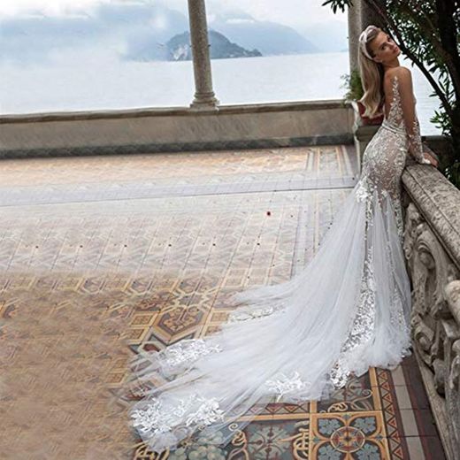 KUANGQIANWEI Vestidos de novia 2020 Simlple sirena bordado apliques de vestidos de
