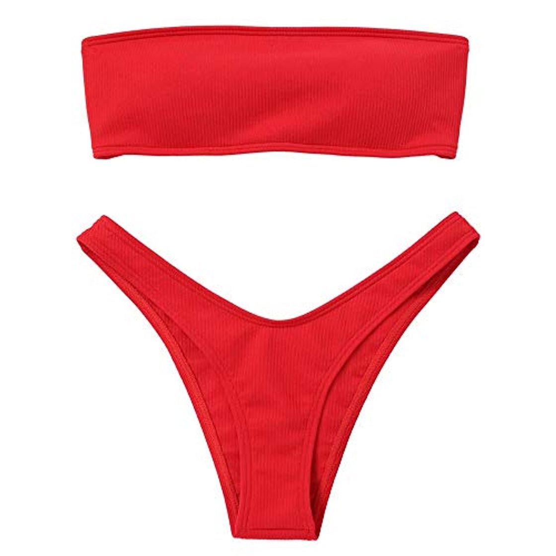 Moda Voqeen Mujeres Sexy Bandeau Traje de baño Cuello Alto sin Tirantes Acanalado