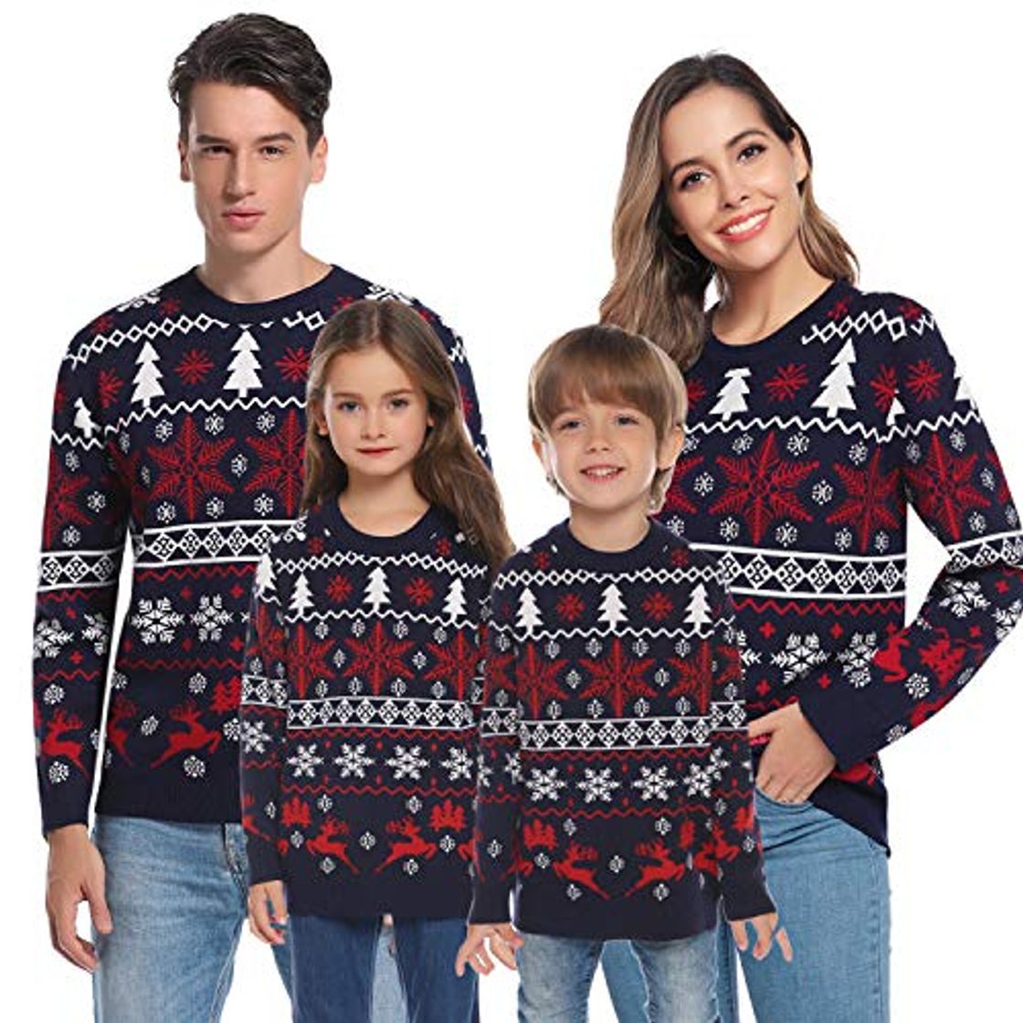 Moda Aibrou Suéter de Navidad Familia Pullover de Punto Jerséis para Mujer Hombre Invierno Manga Larga Jersey Navideño para Niño Niña