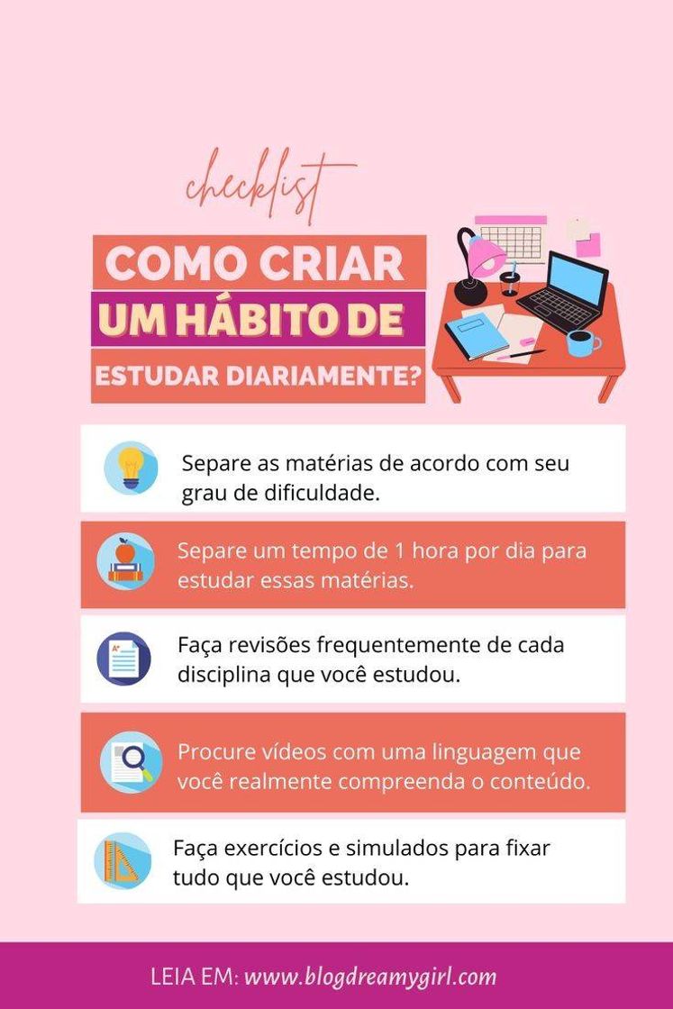 Moda Criar hábito para estudar diariamente.